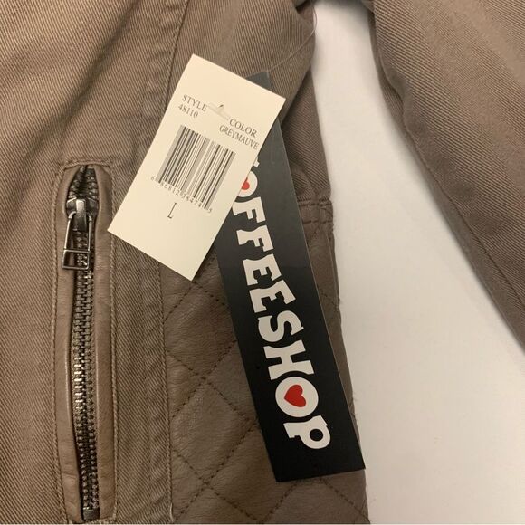 Coffeeshop Denim & Quilted Vegan Leather Jacket Sz. L - Picture 9 of 12